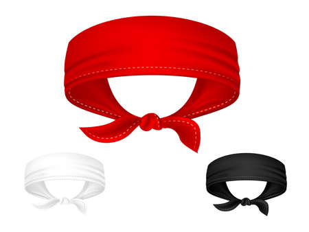 Vector realistic head bandanas isolated on white background. Illustration of textile tapeのイラスト素材