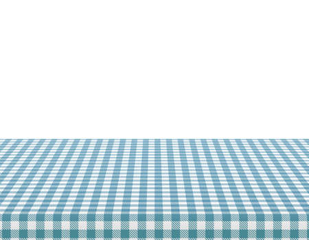 Picnic tablecloth. Retro white blue cloth squares texture. Desk canvas or pattern blanket. Clean surface with textile, restaurant cafe menu vector banner. Illustration tablecloth textile patternのイラスト素材