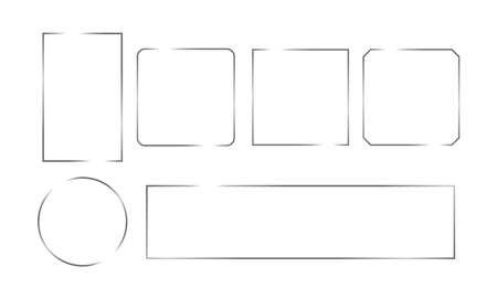 Thin silver frames. Shine metallic frame, decorative banner with lights. Isolated framework or cadre vector set. Illustration shine silver modern framework, metallic shape thinのイラスト素材