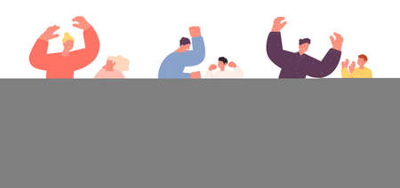 Parents and children conflict. Family violence, child abuse. Adults scream on scared kids, aggressive expression emotions utter vector set. Conflict parent and child illustration, problem with kidsのイラスト素材