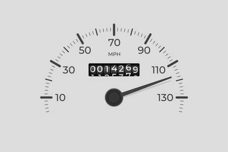 Isolated speedometer. Car mileage, measuring kilometers. Circle speed control, accelerating dashboard of autos or motorbike, recent vector background. Illustration of car mileage and speedometerのイラスト素材