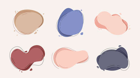 Liquid basic shapes. Labels stickers template, decorative pastel colors modern design elements. Creative banners for decorations vector set. Illustration of liquid element, round deformのイラスト素材