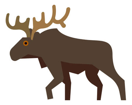 Moose icon. Cute horned elk. Standing deer isolated on white backgroundのイラスト素材