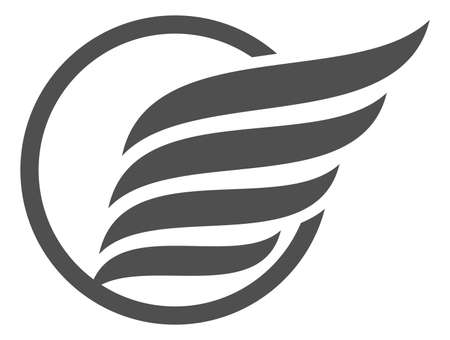 Wing in circle. Stylized logo with stripe feathers in ring isolated on white background