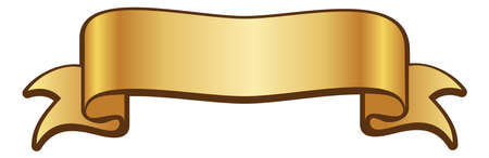 Golden ribbon. Curvy banner. Cartoon label badge isolated on white backgroundのイラスト素材