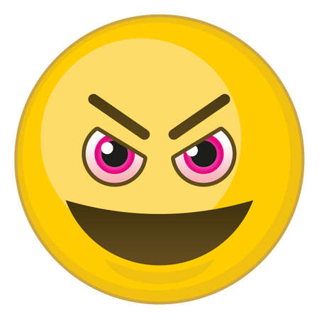 Evil grinface. Yellow ball with red eyes. Bad behavior symbol isolated on white backgroundのイラスト素材