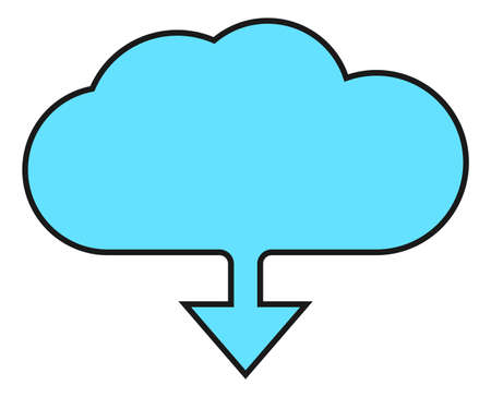 Cloud with blue downward arrow. Data download icon isolated on white backgroundのイラスト素材