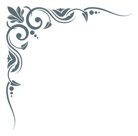 Decorative corner with swirls and vines. Retro style border isolated on white backgroundのイラスト素材