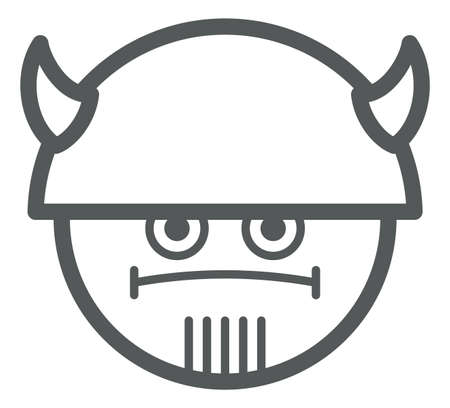 Viking emoji. Brutal face in horned helmet icon isolated on white backgroundのイラスト素材