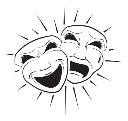 Comedy and tragedy mask. Acting symbol. Theater  isolated on white backgroundのイラスト素材