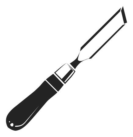 Chisel icon. Woodworking tool. Cutting edge with wood handle isolated on white background