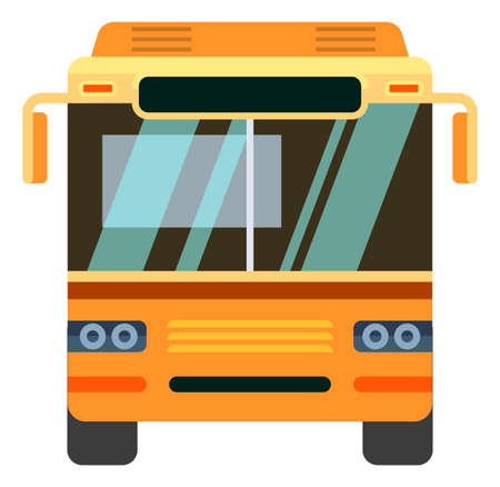 Yellow bus front view. School transportation car isolated on white background