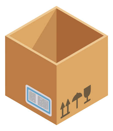 Cardboard box icon. Empty isometric paper cube isolated on white backgroundのイラスト素材