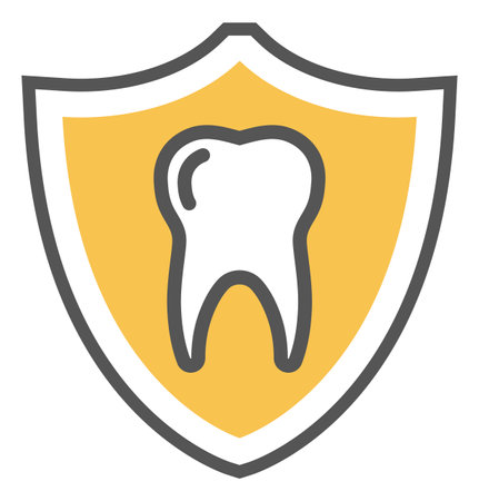 Tooth on shield icon. Dental protection. Dentist logo isolated on white backgroundのイラスト素材