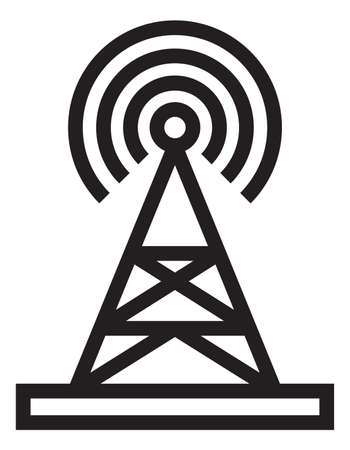 Broadcasting tower icon. Radio signal transmission station isolated on white backgroundのイラスト素材