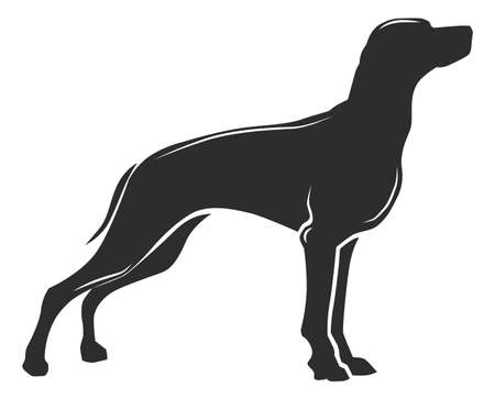 Black dog silhouette. Standing hound icon. Pet logo isolated on white backgroundのイラスト素材