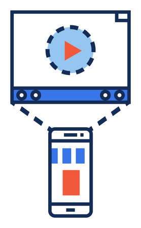 Video playing on smartphone screen. Multimedia player app icon isolated on white backgroundのイラスト素材