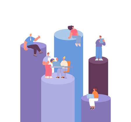 Working people. Different career levels, financial diagram with workers. Business boss and company structure, team management vector concept. Illustration of growth level successのイラスト素材