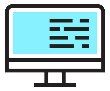 Monitor with text on screen. Digital paper work. Office job icon isolated on white backgroundのイラスト素材