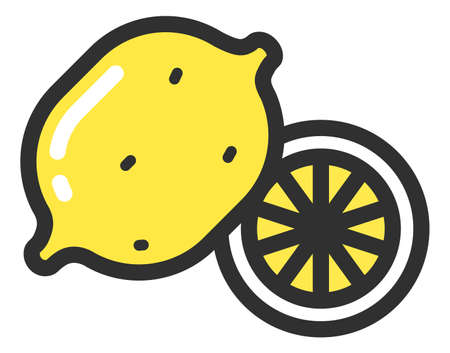 Lemon icon. Juicy yellow fruit. Citrus cut isolated on white backgroundのイラスト素材