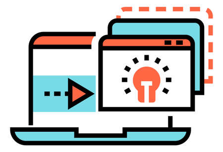 Video stack on laptop screen. Online tutorials icon isolated on white backgroundのイラスト素材