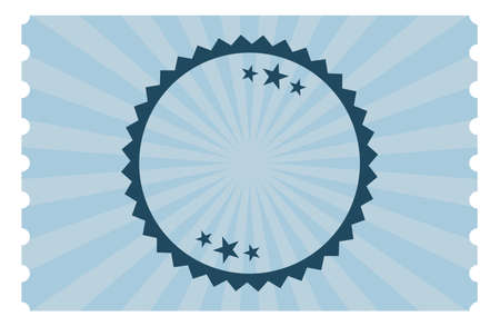Blank card template with vintage sunburst background and round stamp isolated on white backgroundのイラスト素材