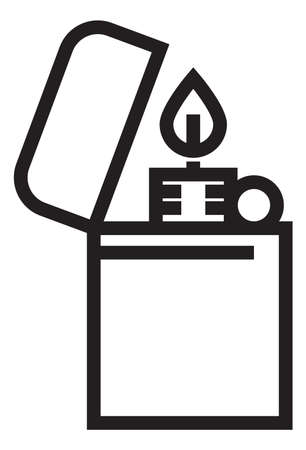 Lighter with fire flame from burning gas. Linear icon isolated on white backgroundのイラスト素材