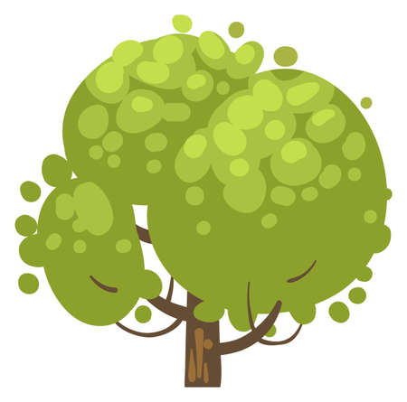 Green foliage tree. Summer oak. Cartoon plant isolated on white backgroundのイラスト素材