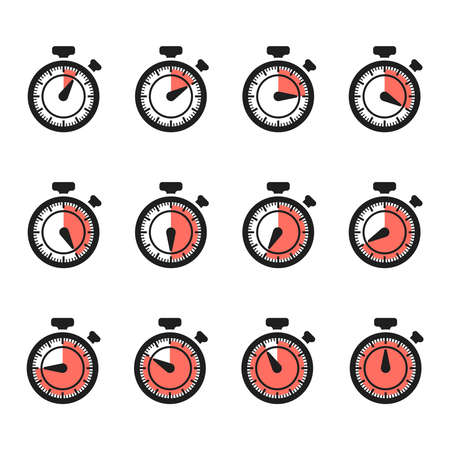 Timer icons vector. Stopwatch set isolated on white background. Illustration of timer and stopwatch, time clock countdownのイラスト素材