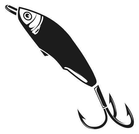 Fishing rod hook icon. Fish catching logo isolated on white backgroundのイラスト素材