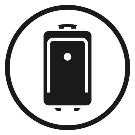 Luggage icon. Round baggage storage sticker. Black suitcase sign isolated on white backgroundのイラスト素材