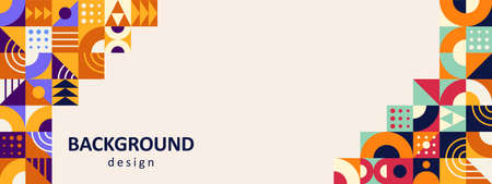 Colorful geometric tiles design. Bauhaus stylish banner template. Art contemporary minimal vector decorative background. Vector of tile shape geometricのイラスト素材