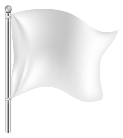 Waving fabric flag mockup. White realistic textile isolated on white backgroundのイラスト素材