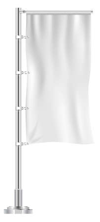 Outdoor banner on metal pole. White realistic promo mockup isolated on white backgroundのイラスト素材