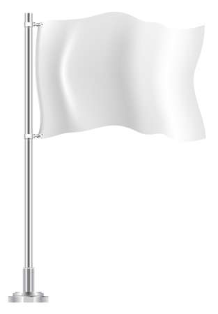 White flag on wind. Realistic textile waving mockup isolated on white backgroundのイラスト素材