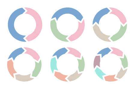 Circle arrows diagram, 6 round step by step infographic diagrams. Success marketing graphic, puzzle cycling management vector elements to presentation circular and circle template illustrationのイラスト素材