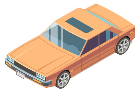 Retro sedan. Isometric front icon. Old car isolated on white backgroundのイラスト素材
