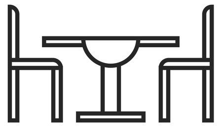 Cafe table with two chairs. Dinner seat line icon isolated on white backgroundのイラスト素材