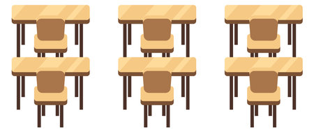Classroom tables. Wooden furniture for study room isolated on white backgroundのイラスト素材
