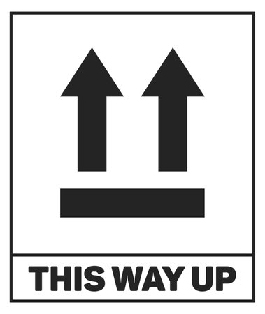 This way up packaging sign. Delivery shipping sticker isolated on white backgroundのイラスト素材
