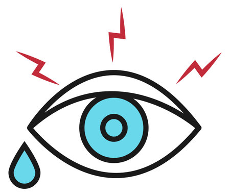 Eye disease icon. Red pain sign with tear drop isolated on white backgroundのイラスト素材