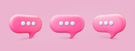 Message network 3d speech bubbles. Voice balloons emblems, text, comment or dialog clouds. Different talk boxes, vector thought icons. Illustration of voice communication bubbleのイラスト素材