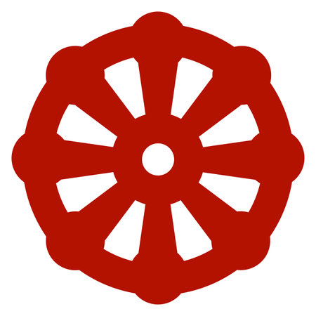 Red wheel icon. Mechanism symbol. Tech sign isolated on white backgroundのイラスト素材