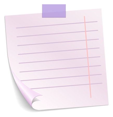 Memo sheet with adhesive tape. Lined note mockup isolated on white backgroundのイラスト素材