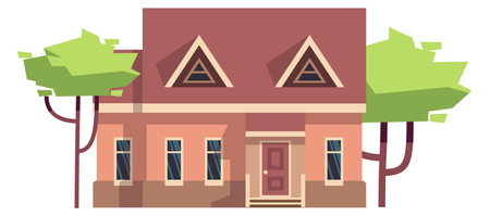 Townhouse icon. Apartment building. Village architecture facade isolated on white backgroundのイラスト素材