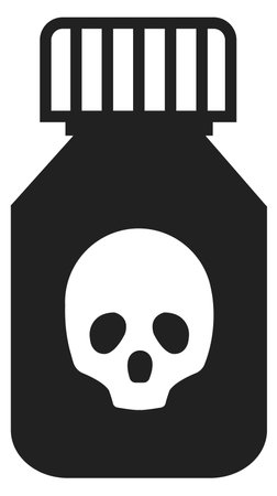 Poison bottle icon. Black container with skull sign isolated on white backgroundのイラスト素材