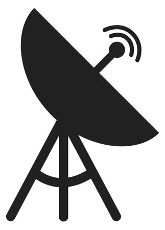 Satellite dish antenna black icon. Communication symbol isolated on white backgroundのイラスト素材