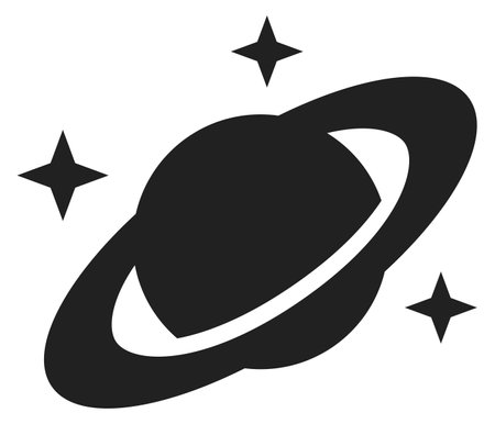 Planet black icon. Space body with orbit ring isolated on white backgroundのイラスト素材