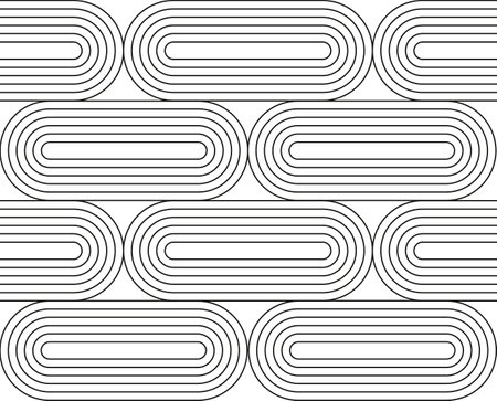 Arc and line semiarc trendy geometric seamless pattern. Contemporary art design, black semicircles retro background. Bauhaus style minimalistic vector print. Illustration of seamless fabric patternのイラスト素材