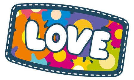 Vintage hippie patch. Love floral decorative emblem isolated on white backgroundのイラスト素材